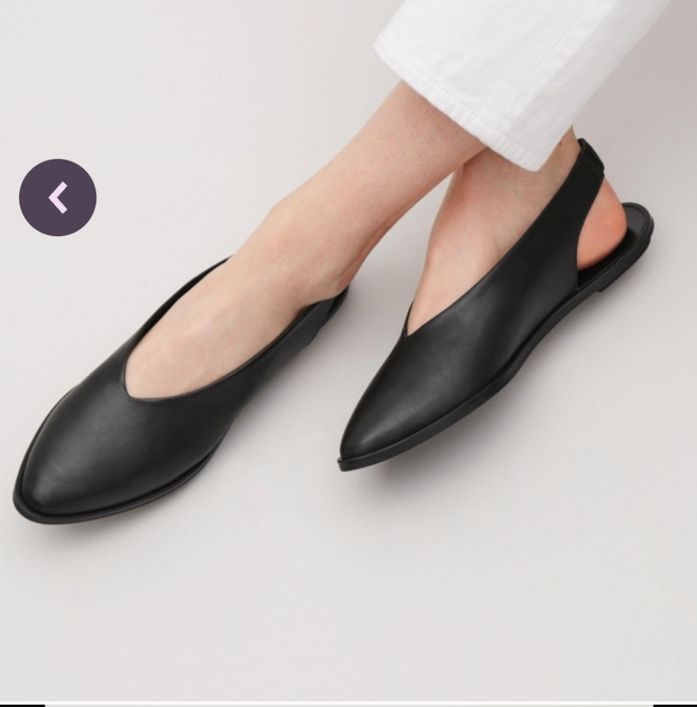 COS Black Leather Slingback Pointed Flat Sandals Size 39 US 8